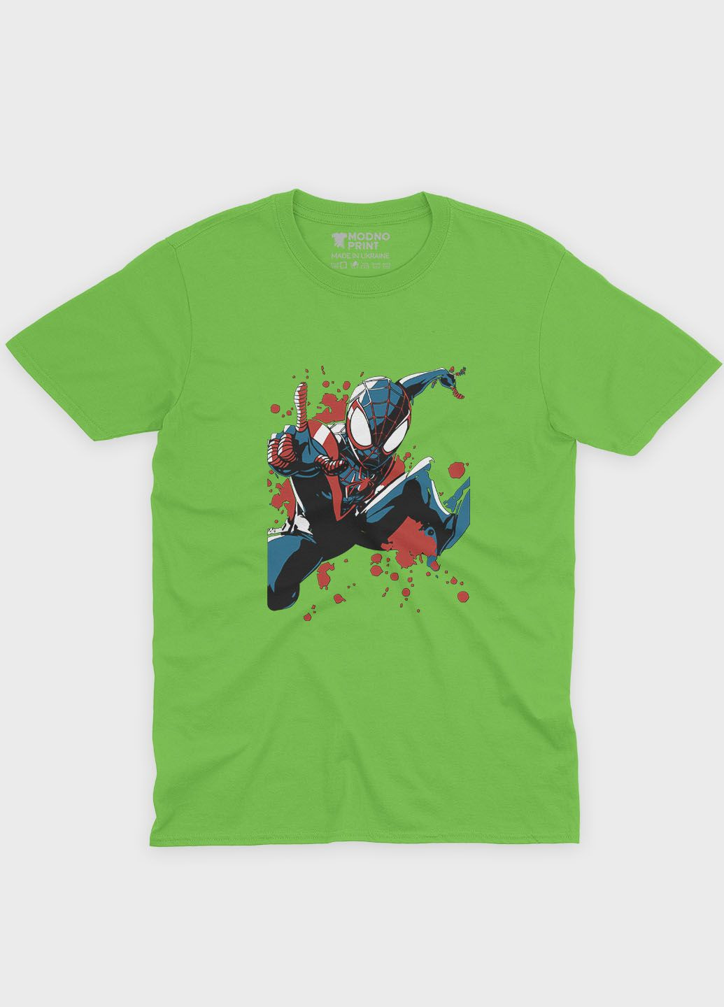 Салатова демісезонна футболка для хлопчика з принтом супергероя - людина-павук (ts001-1-kiw-006-014-063-b) Modno