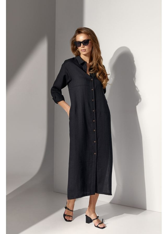 Черное повседневный элегантное платье-рубашка меди длины (3063) Triko Bakh