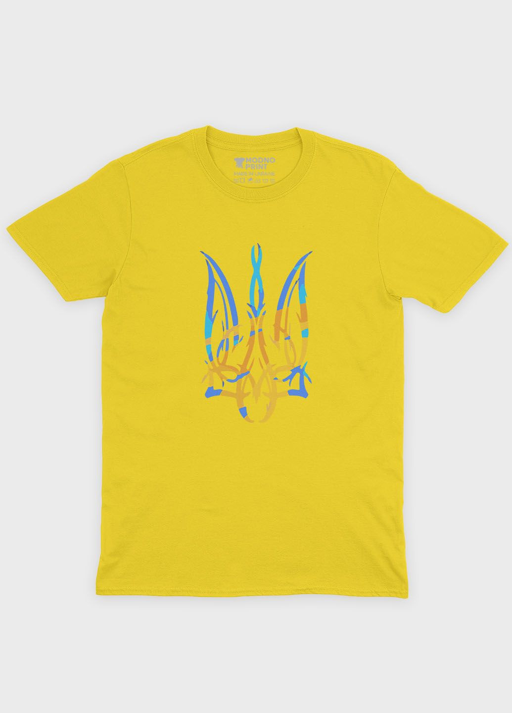 Жовта демісезонна футболка для хлопчика з патріотичним принтом гербтризуб (ts001-1-sun-005-1-013-b) Modno