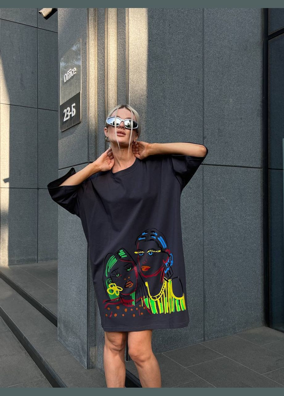 Графитовая летняя женская футболка/платье кулир No Brand 389