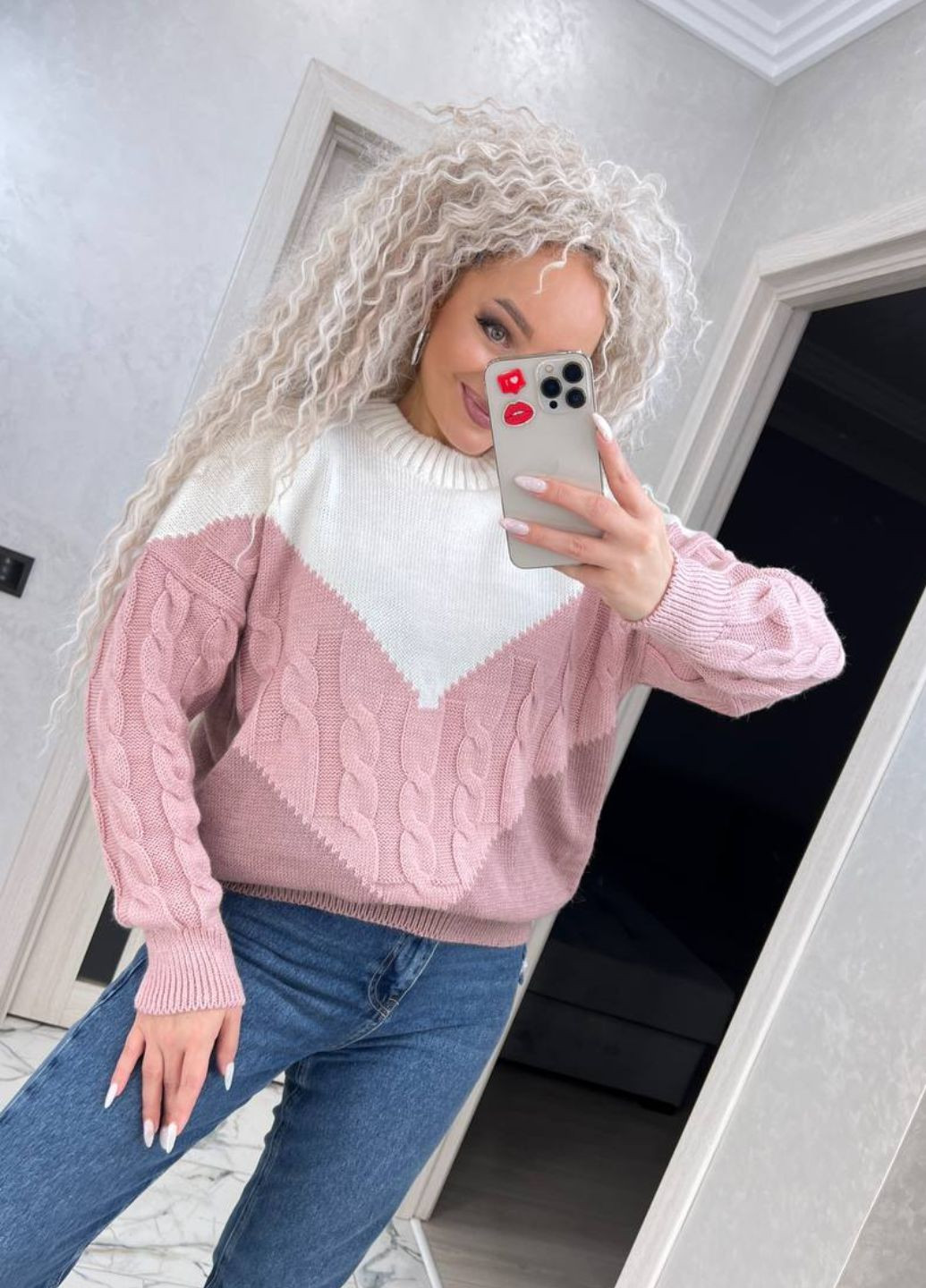 Рожевий демісезонний в'язаний светр джемпер Україна