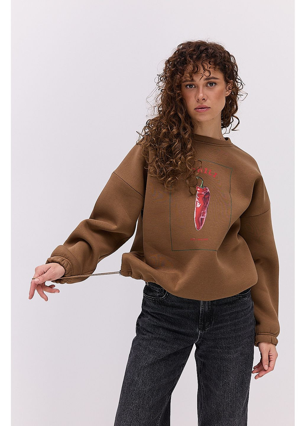 Коричневый утепленный женский свитшот с принтом chili Arjen (362039503)