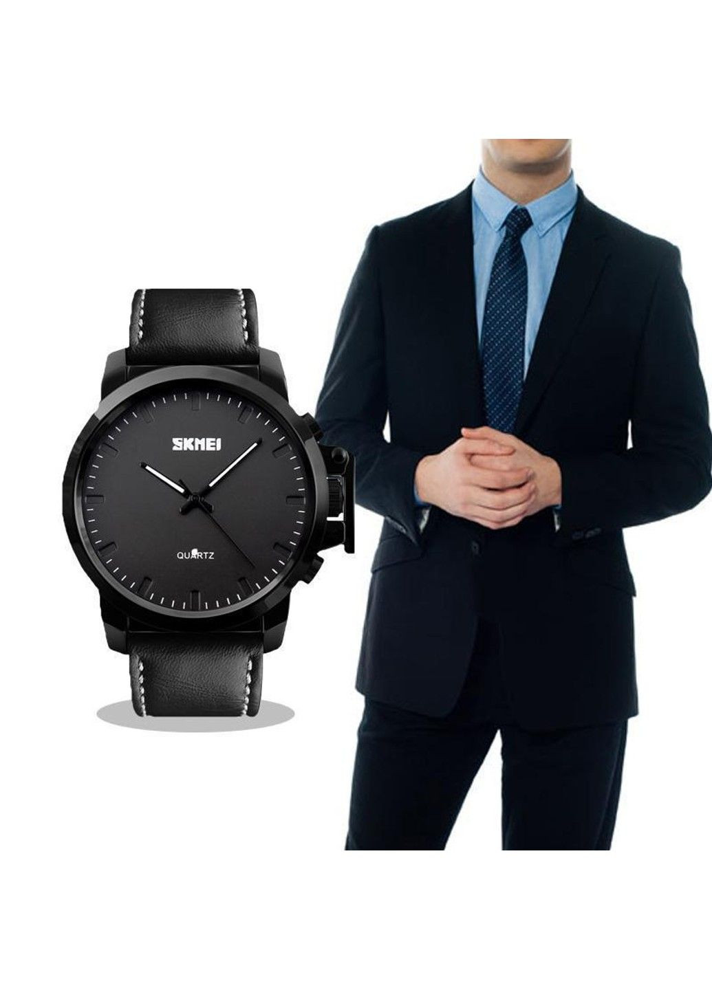 Классические мужские часы 1208 черный с белым циферблатом классика Skmei (313653750)