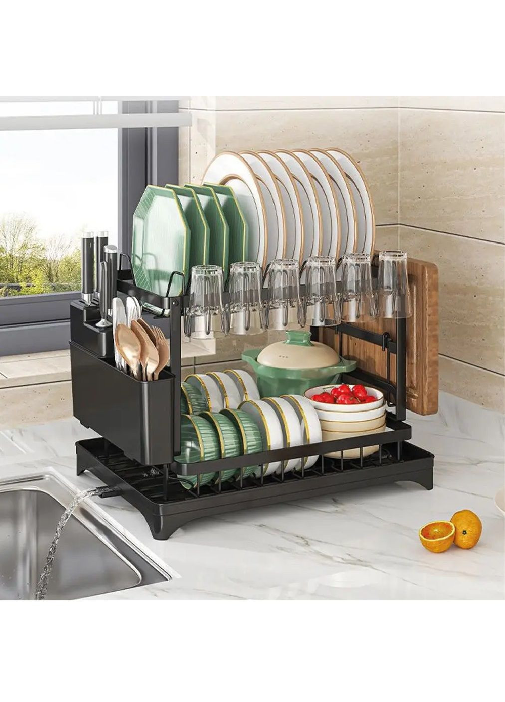 Двох'ярусна настільна сушарка органайзер тримач для зберігання посуду кухонного приладдя 42х33х29 см (480920-Prob) Unbranded (347729769)