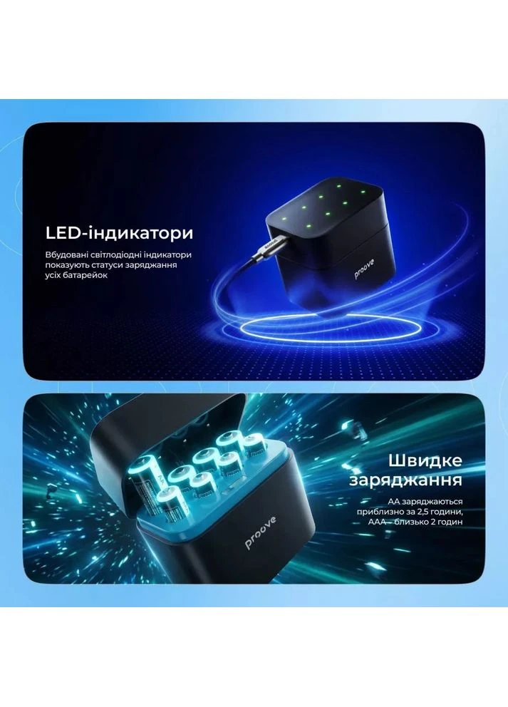 Зарядний пристрій Compact Station 8pcs (4xAAA + 4xAA) Black (RBCS00000001) Proove (386040578)