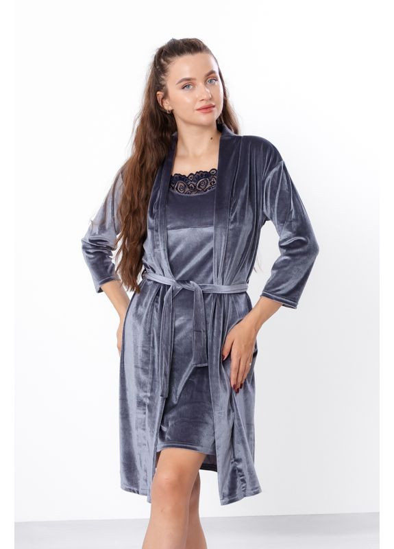 Сіра всесезон комплект жіночий (халат+сорочка) (p-10151) Носи своє