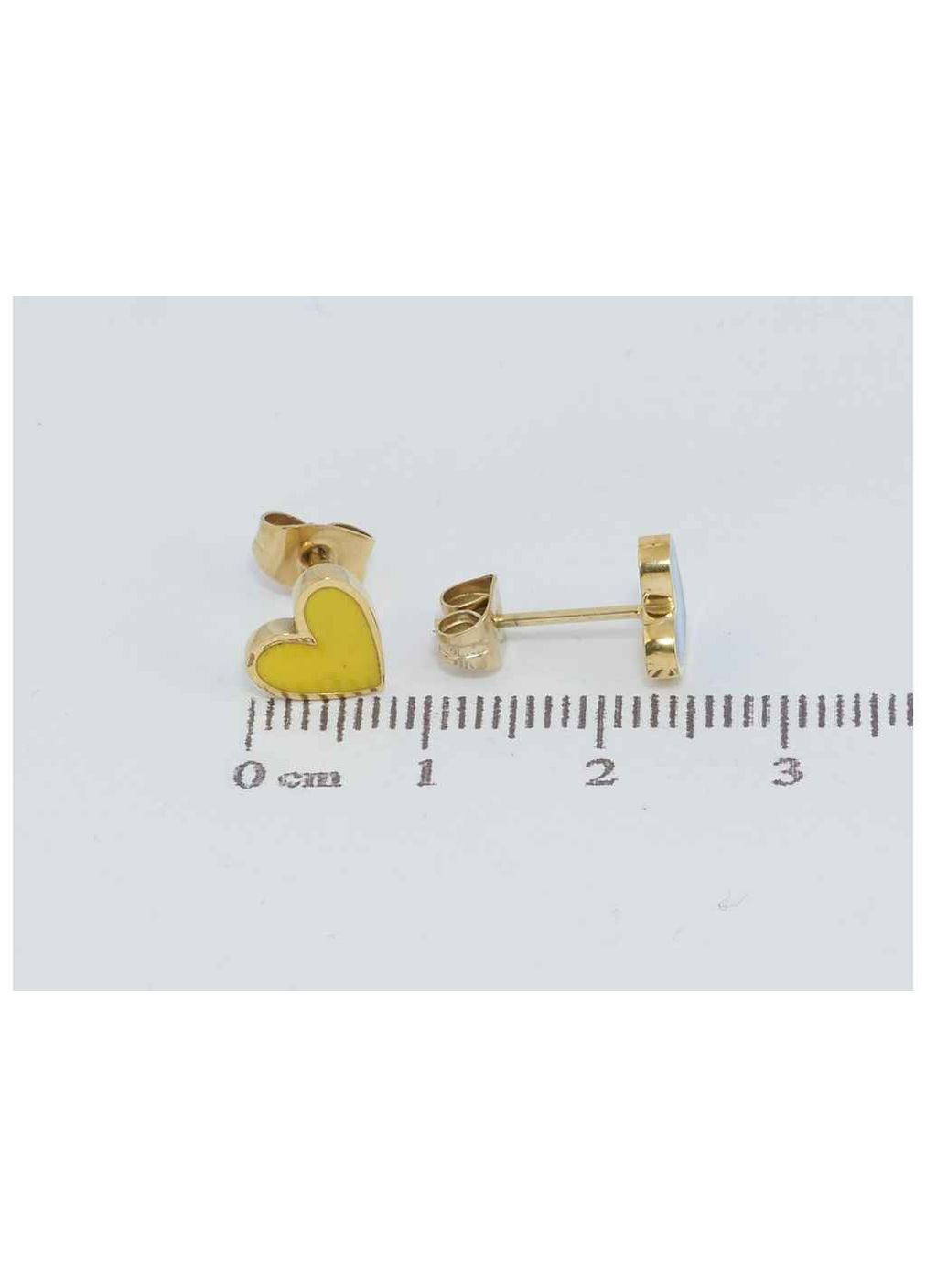 Сережки TTM Stainless Steel колір 14К пусети "Сердечки Патріотичні жовто-блакитні" (169088) Xuping Jewelry (356458397)