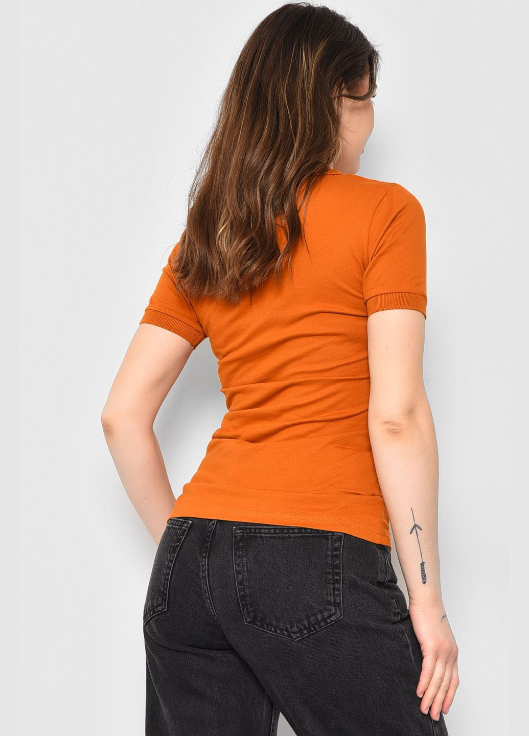 Оранжевая летняя футболка женская поло терракотового цвета Let's Shop