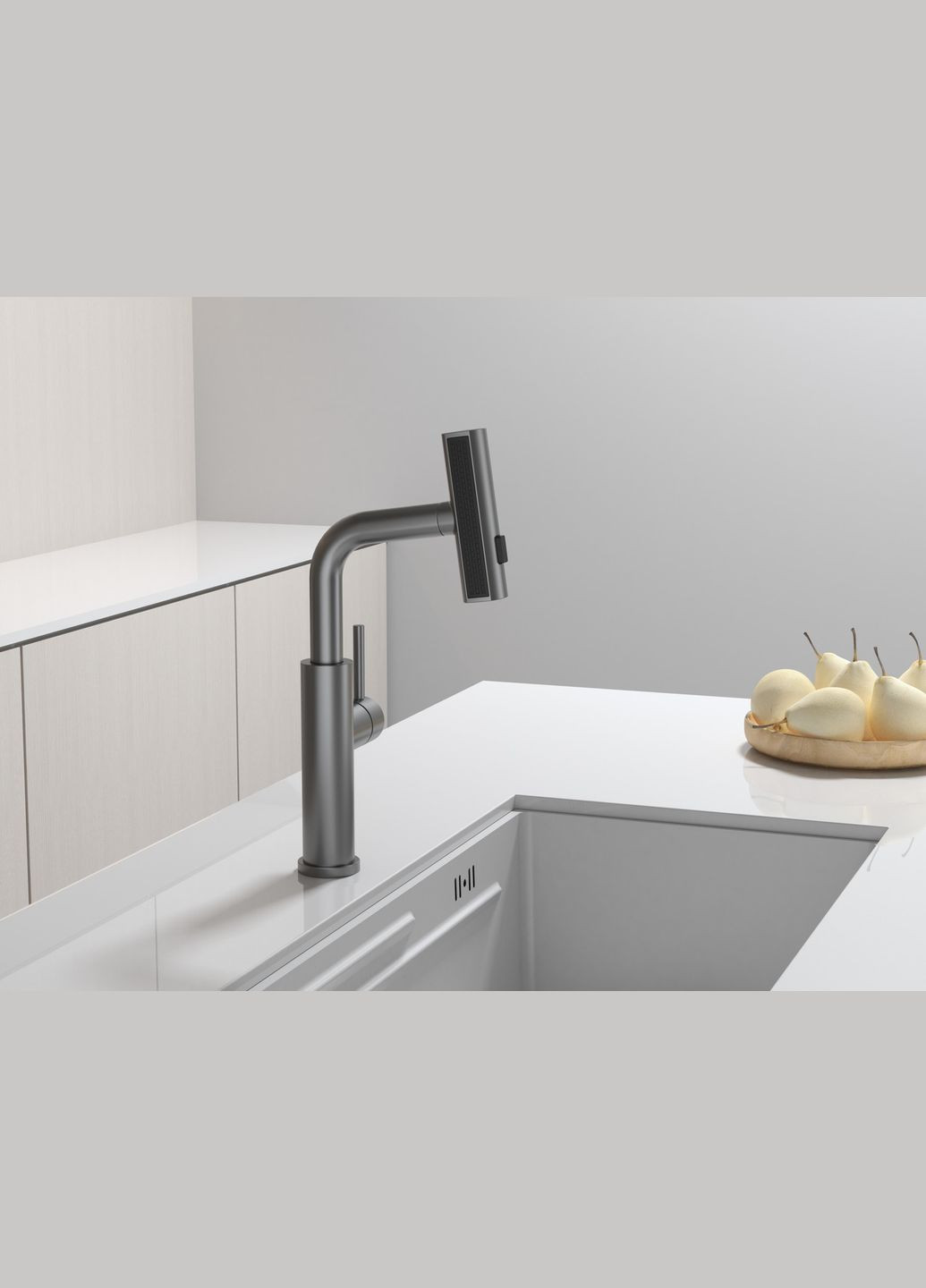 Змішувач на кухню водоспад із висувною лійкою графіт LGr-35 Nett (337718076)
