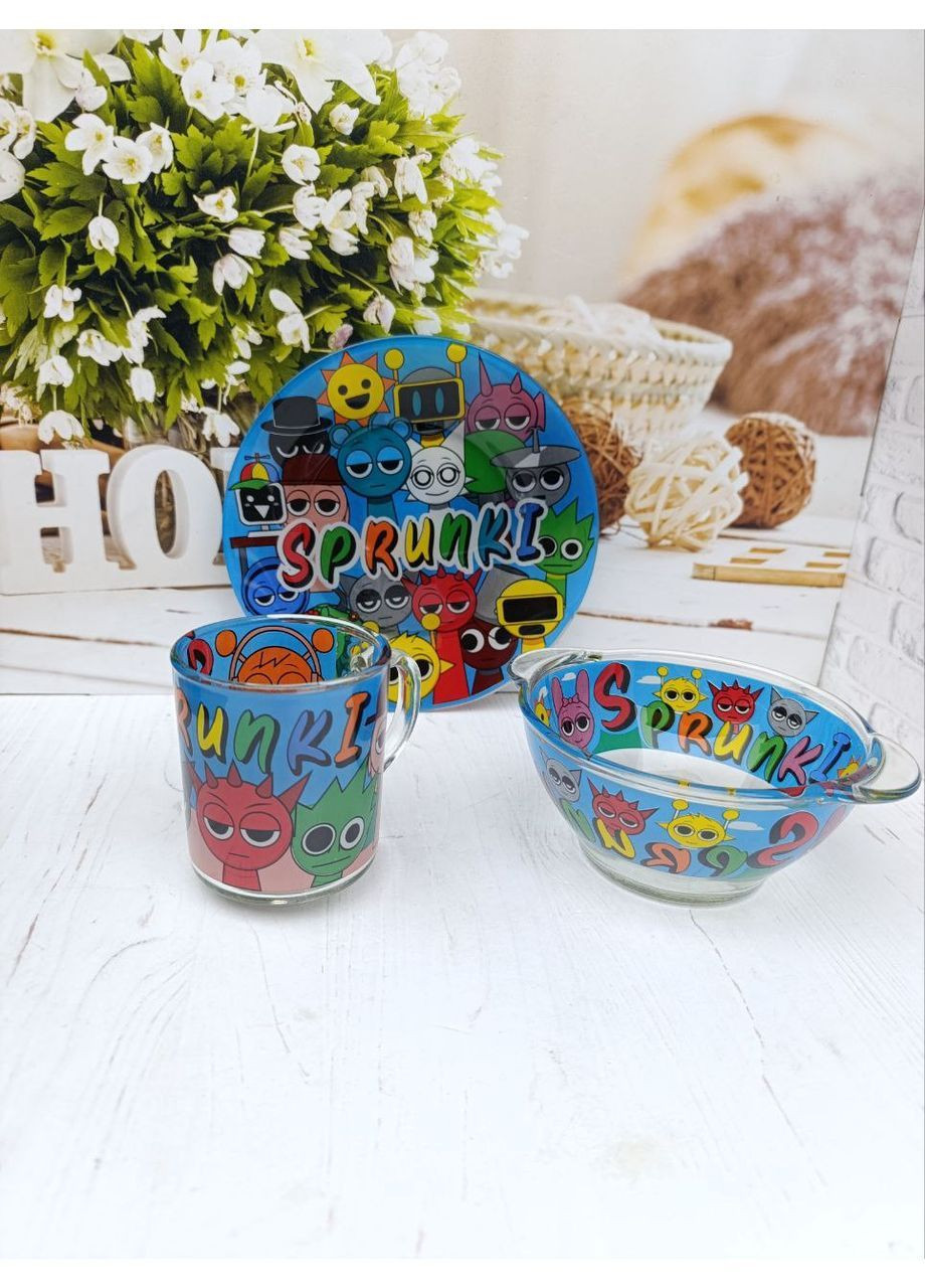 Детский набор столовой посуды Metr+ Sprunki стеклянный 3 предмета SPR1 Metr+ (362347138)