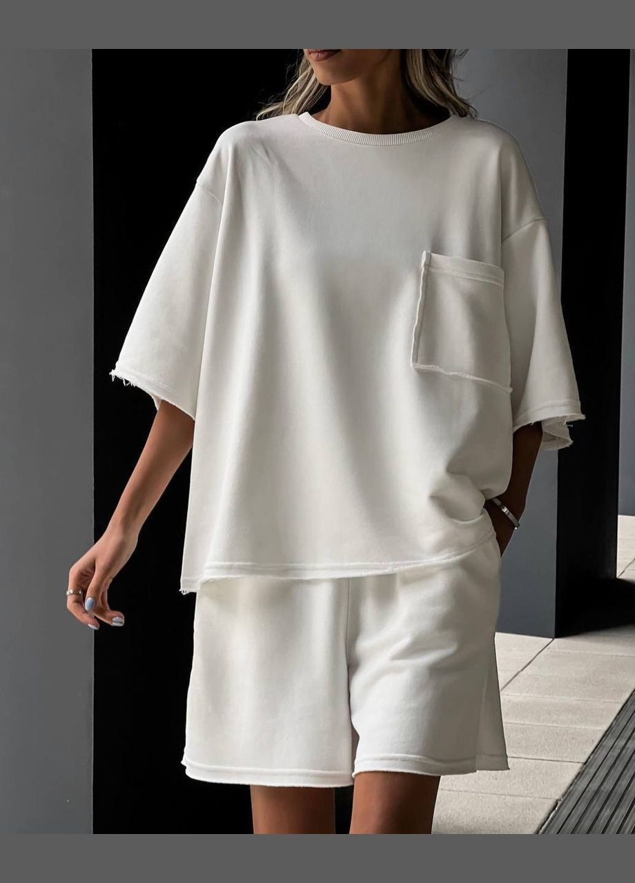 Літній жіночий костюм оверсайз із футболкою та шортами No Brand Б1436/1437-095 (341279872)