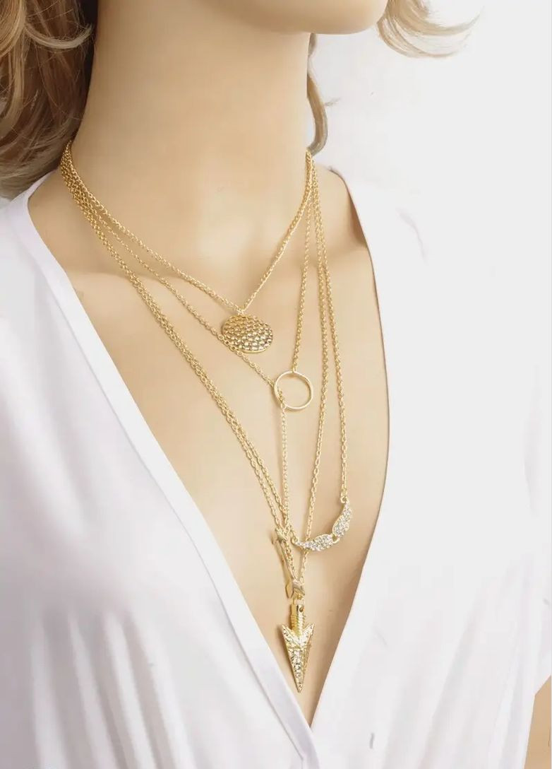 Шикарна багатошарова підвіска стріла крила ангела Багатоелементна кольє модне кулон No Brand (337716460)