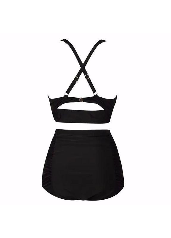 Черный летний раздельный женский купальник из плотного эластана с косточками и пушапом. купальник с завышенной талией большие черный, 2xl China