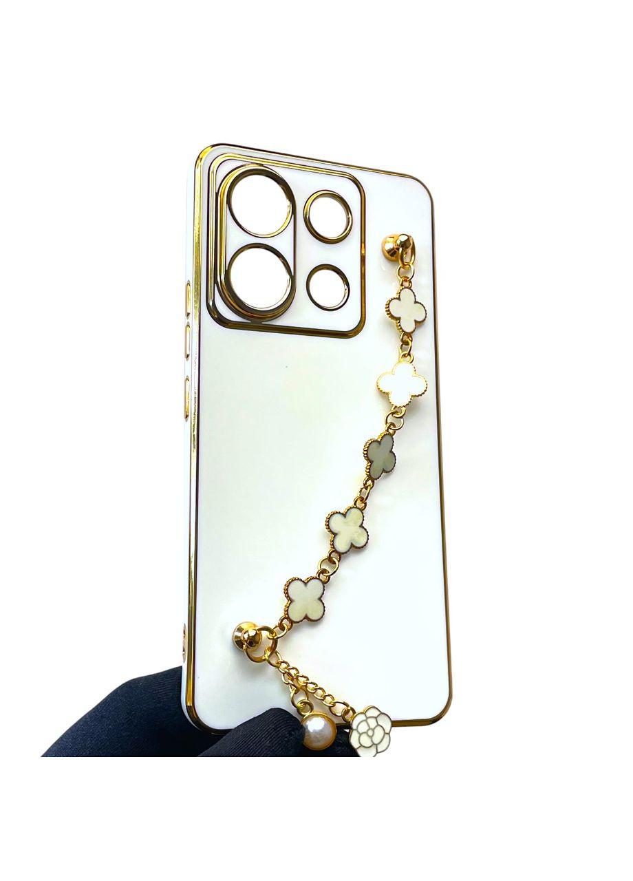 Чохол для телефона POCO X6 жіночій із ремінцем з прикрасами та золотою окантовкою на сяомі поко х6 білий gs1 Xiaomi (366230501)