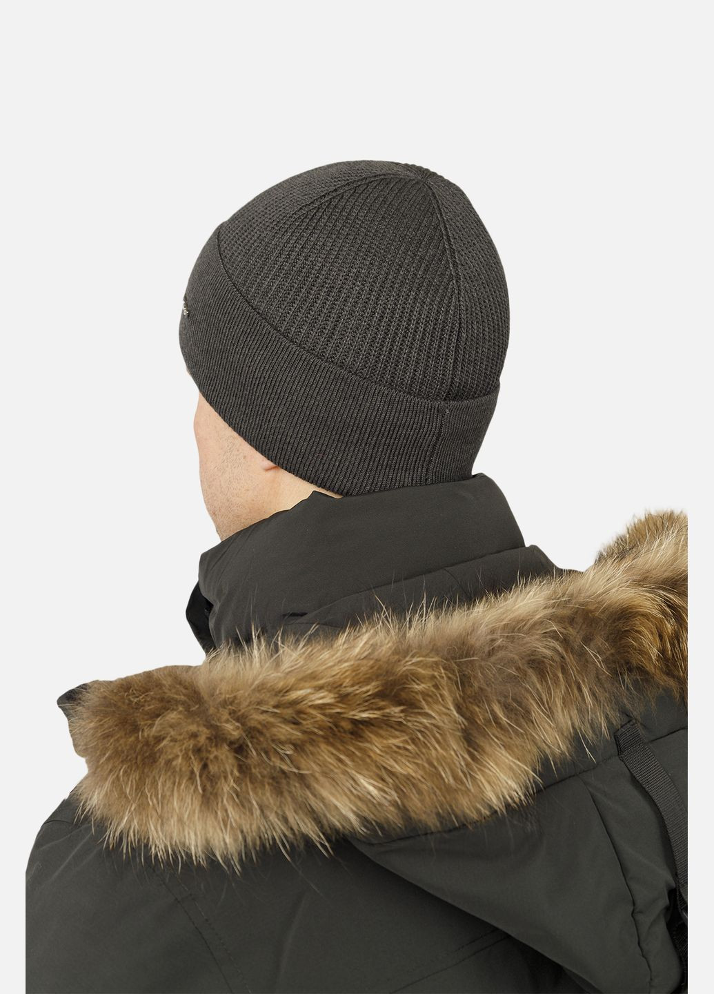 Мужская шапка с отворотом цвет темно-серый ЦБ-00260757 Caskona (306831576)