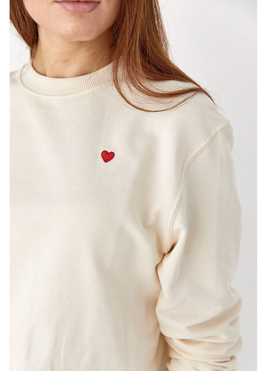 Кремовый свитшот свободного кроя сердечки вышивка (354780545)