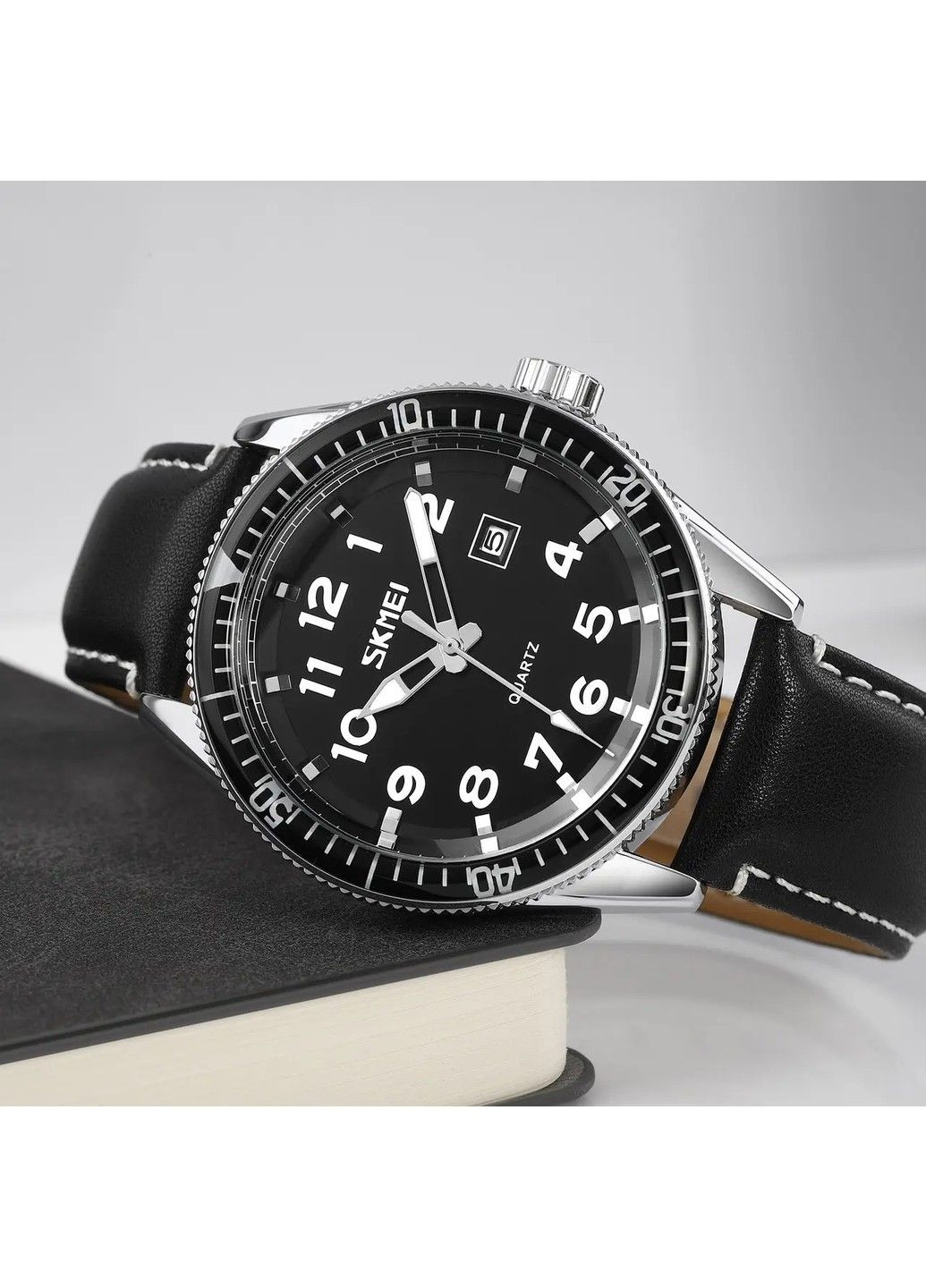 Мужские механические классические часы 9232 Серебристые на черном ремешке Skmei (314483655)