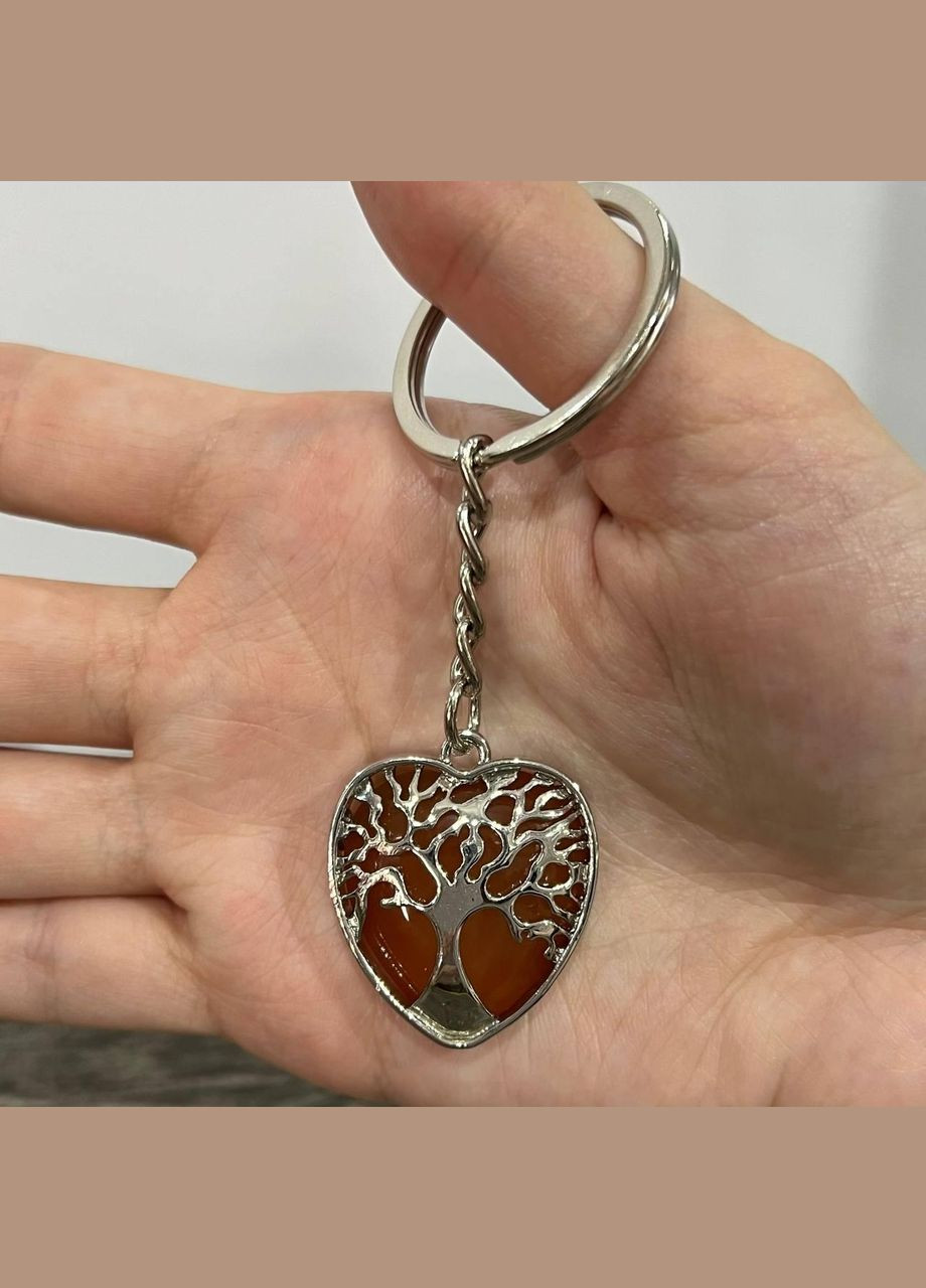 Підвіска з натуральним каменем Сердолік в оправі "Дерево життя в серці" на брелоку в подарунковій коробочці Овен (331291860)