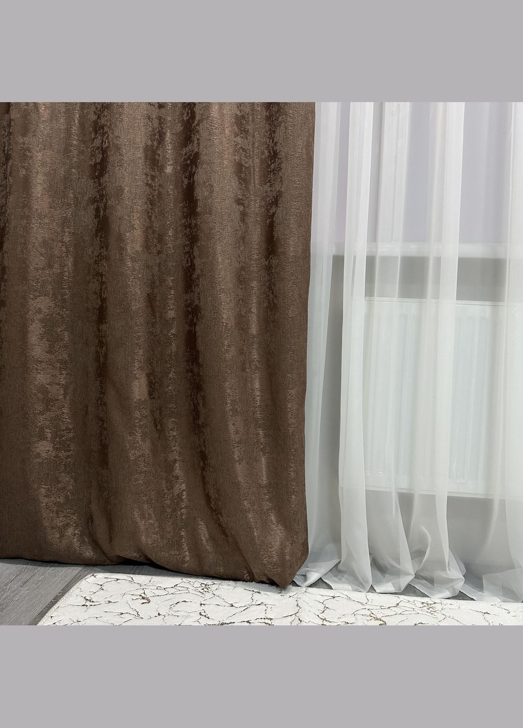 Жаккардовые шторы с мраморным узором 2шт 1.5×2.7 м, тесьма 6 см, среднее затемнение, коричневого цвета. No Brand (331619151)