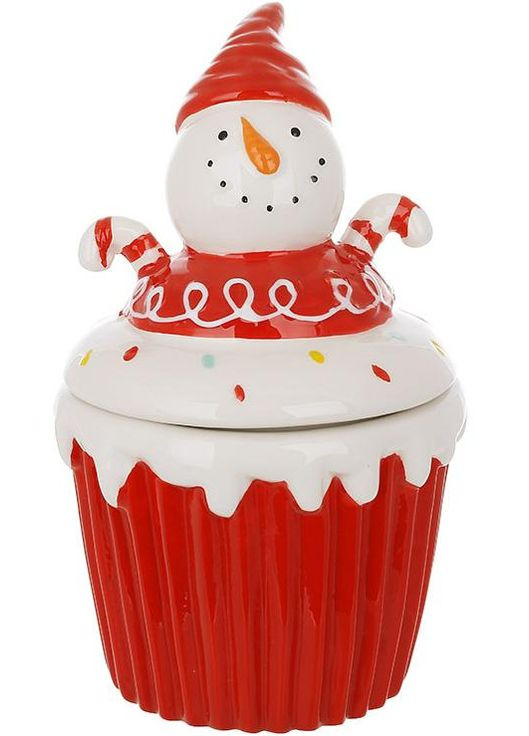 Керамічна банка Тістечко Сніговик 350мл для солодощів цукорниця новорічна ялинкова прикраса BonaDi (368979345)