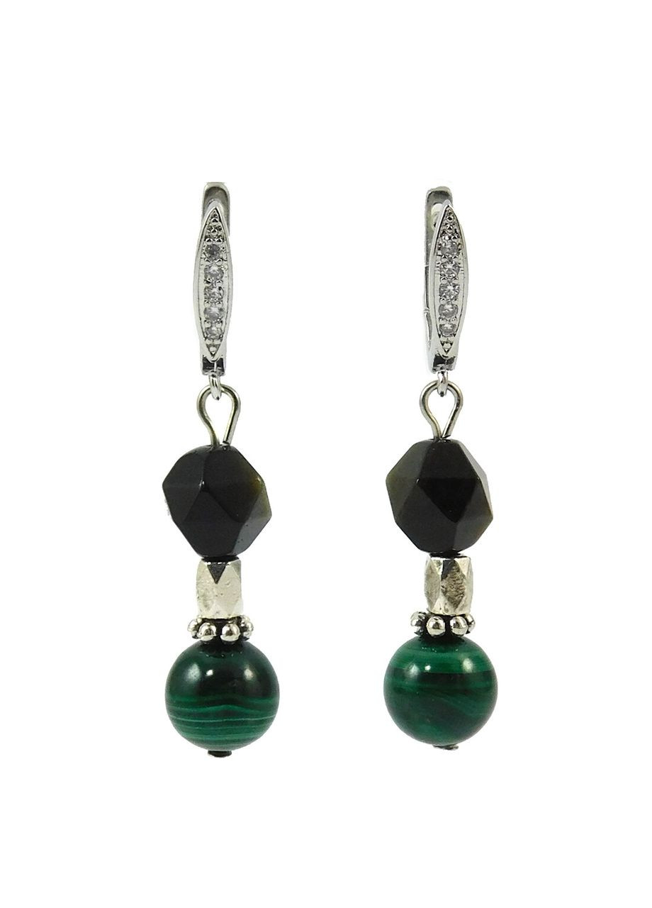 Сережки "Оберіг часу" Малахіт, Обсидіан Fursa fashion (322872208)