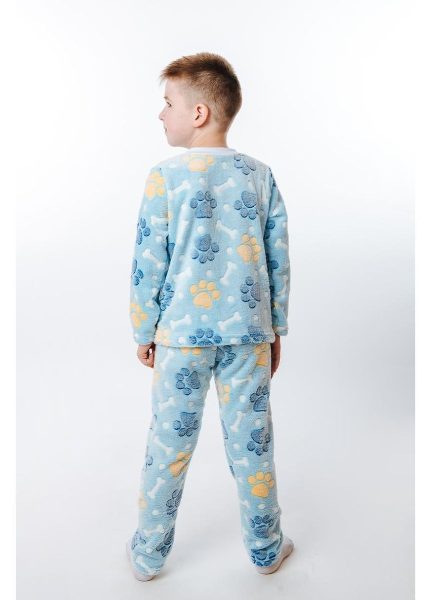Голубая всесезон детская пижама велсофт голубая с кавычками теплый костюм для дома для мальчика кофта + брюки V&V