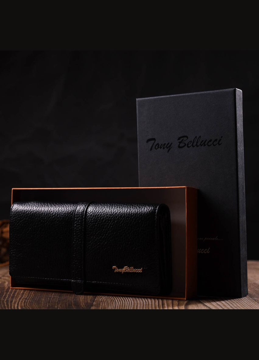 Жіночий гаманець з великою кількістю відділень із натуральної шкіри з монетницею 21961 Чорний Tony Bellucci (306881289)
