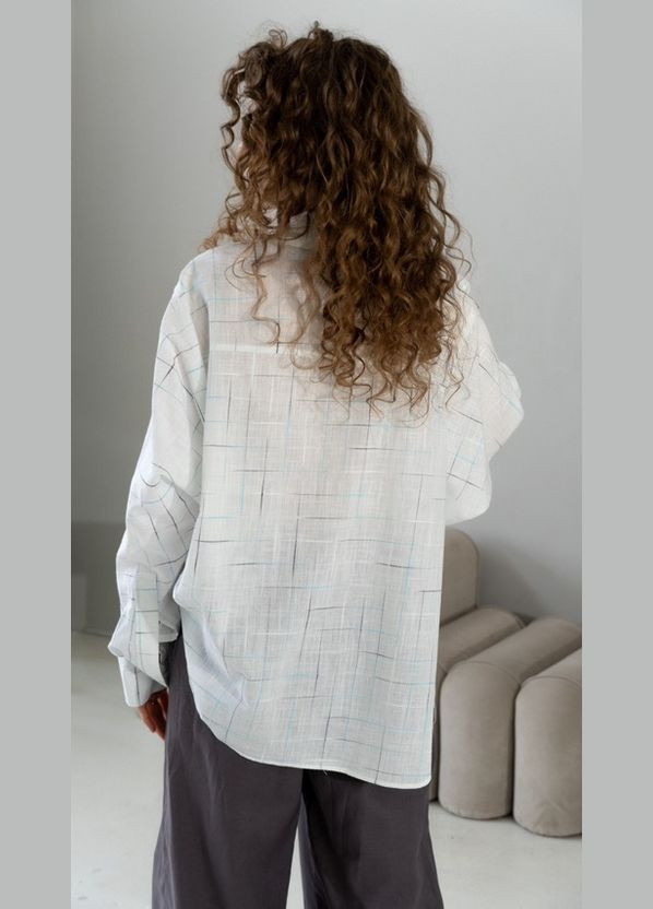 Сорочка жіноча біла лляна в клітинку oversize MKNK3030-5 Modna KAZKA (336931986)