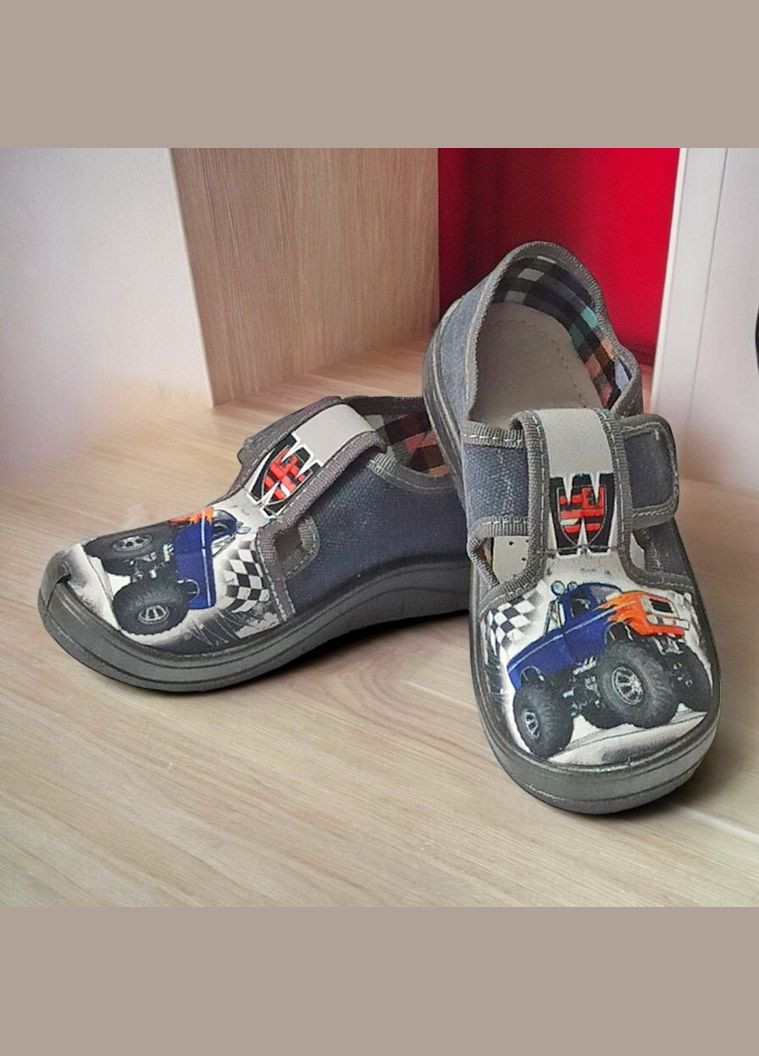 Серые ортопедические тапочки на липучке для мальчика сменная обувь в садик сменка валди Waldi
