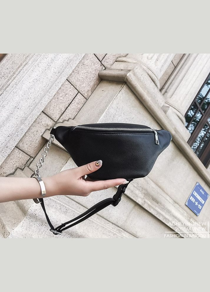 Женская бананка мессенджер на грудь из экокожи с молнией черная (sku_197) No Brand (330576914)