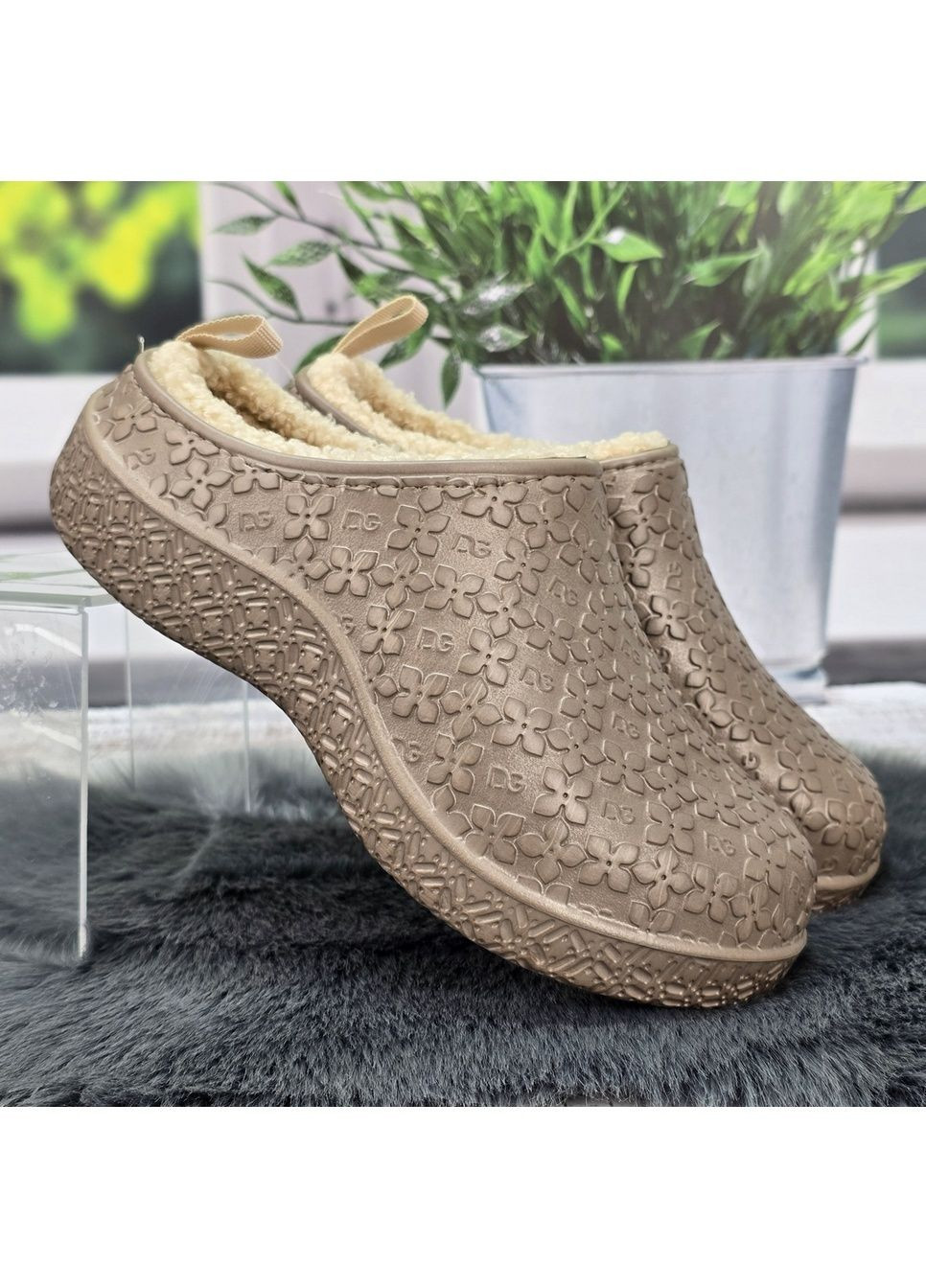 Галоши женские без задника шоколадные сабо на меху Dago Style (366290163)