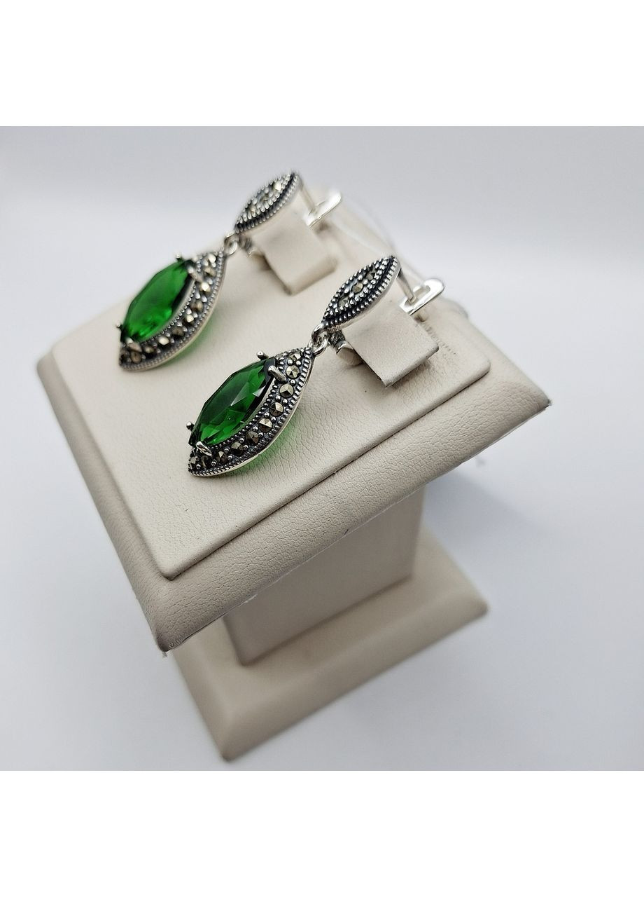 Серьги серебряные с изумрудом и марказитом 7,7 г No Brand (369737465)