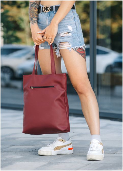 Сумка шоппер жіноча з екошкіри на плече велика Бордовий 39181 Sambag (353302611)