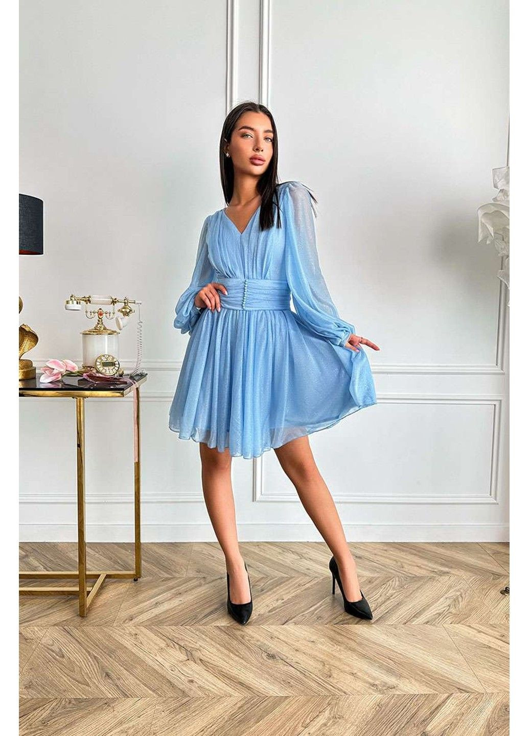 Голубое коктейльное платье шифон выпускной 23013 голубой Tanita-Romario
