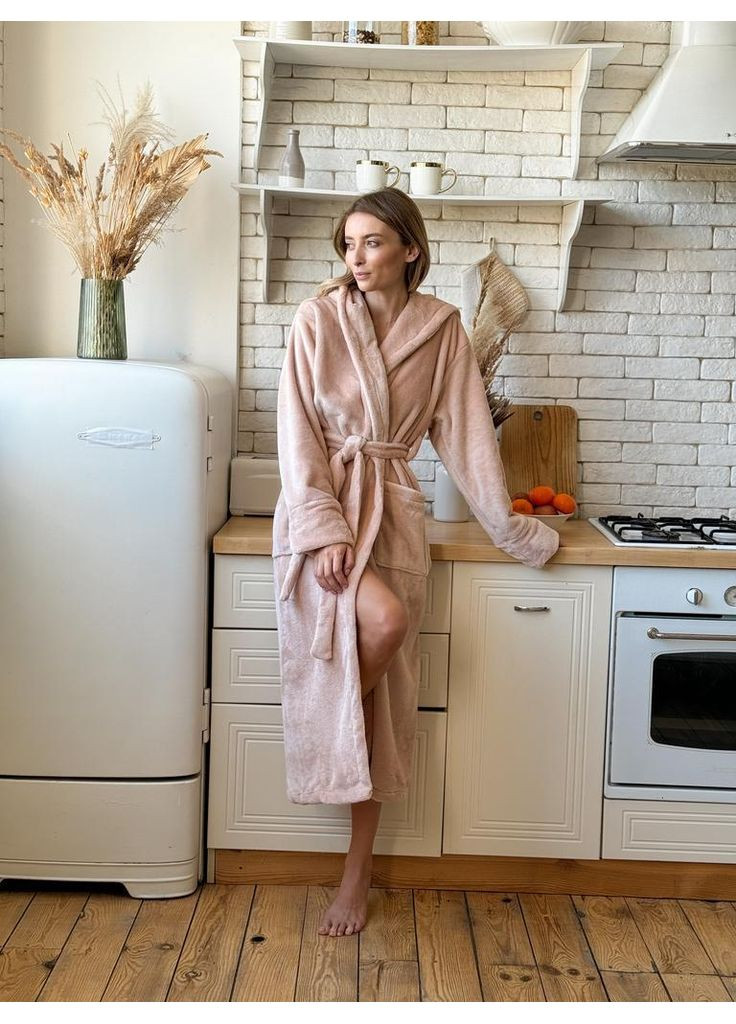 Халат плюш с капюшоном, пудра Lavender (366665682)