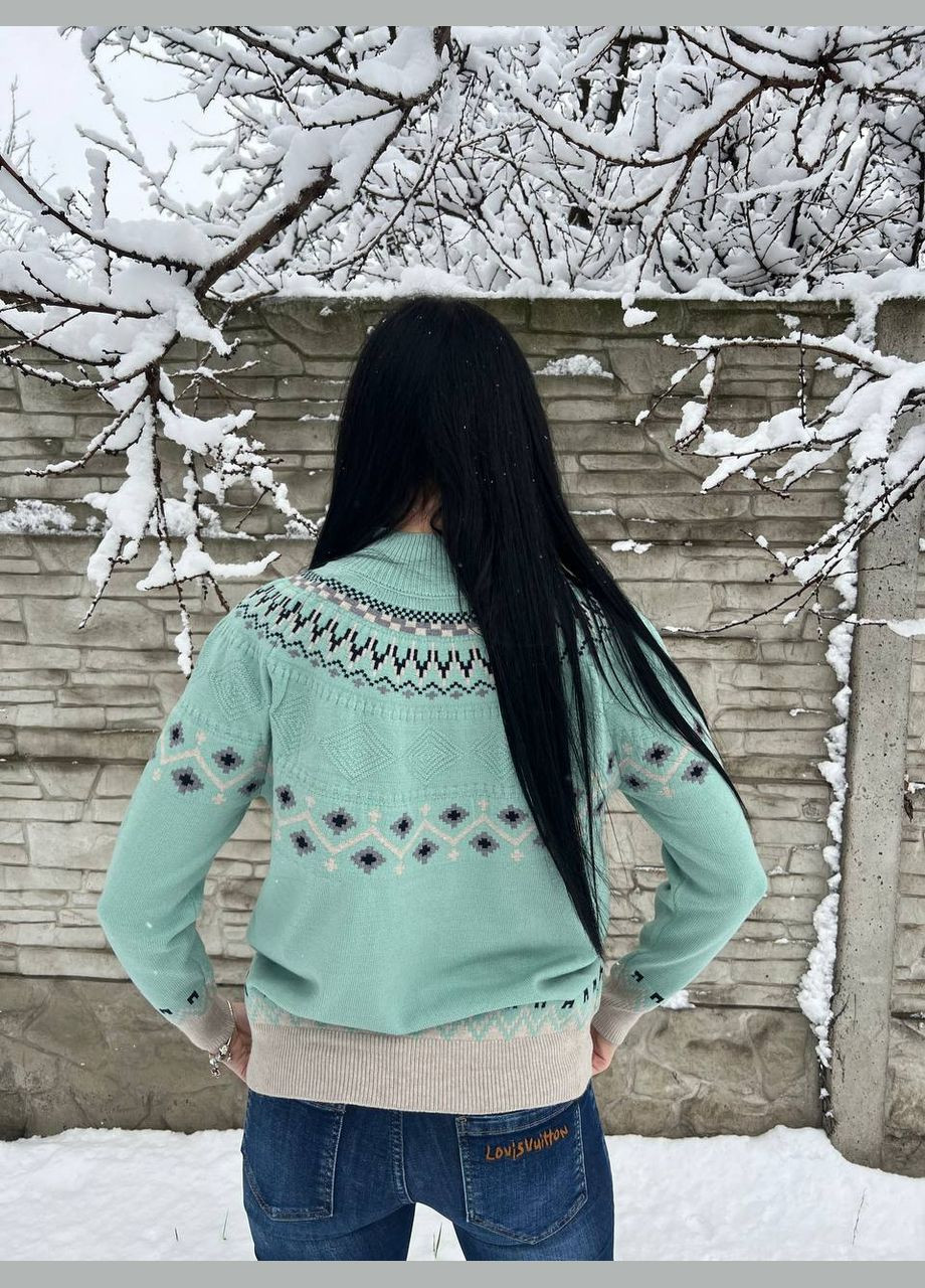 М'ятний зимовий жіночий светр у етнічному стилі No Brand
