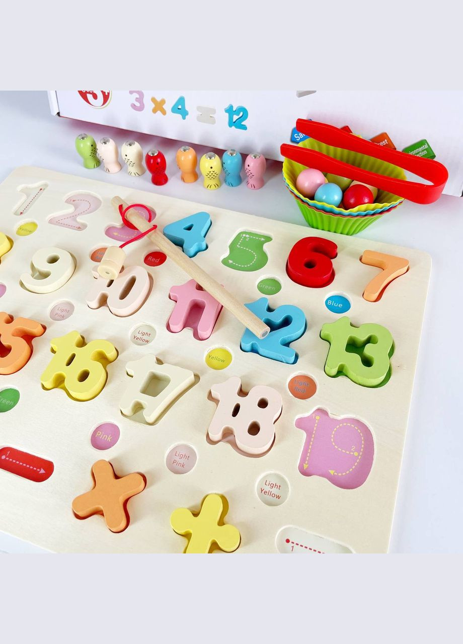 Дерев'яна багатофункціональна дошка MD 0826 сортер Монтессорі, ігрове поле, математичні знаки, рибалка Fun Game (327216255)