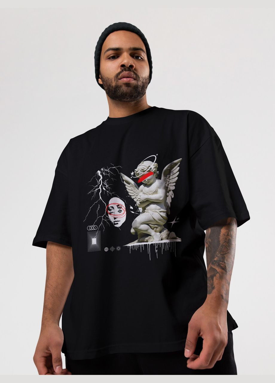 Черная мужская футболка оверсайз urban черная высокая плотность с длинным рукавом Mishe