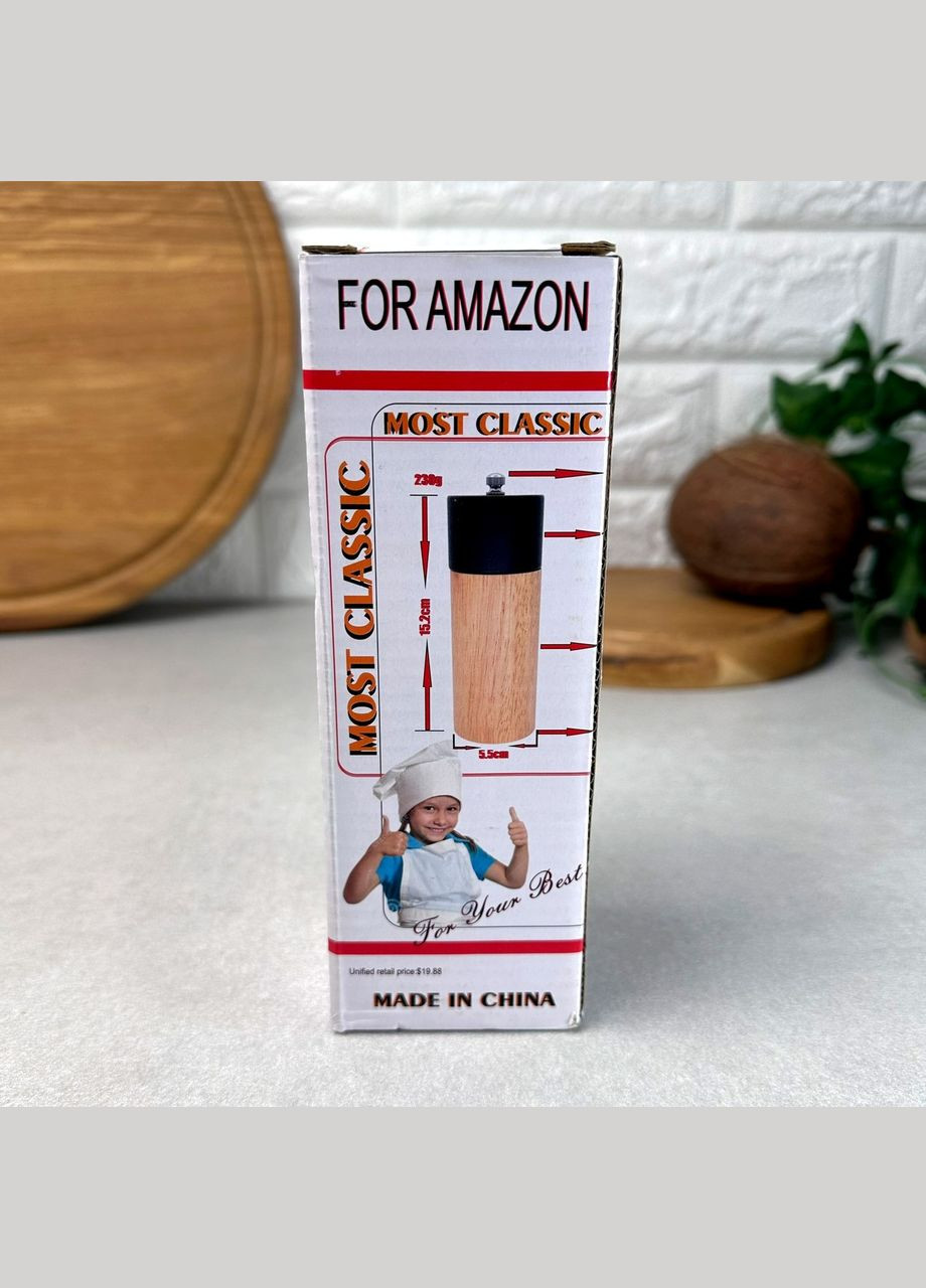 Дерев'яний млин для перцю та солі Чорна кришка No Brand (303211208)