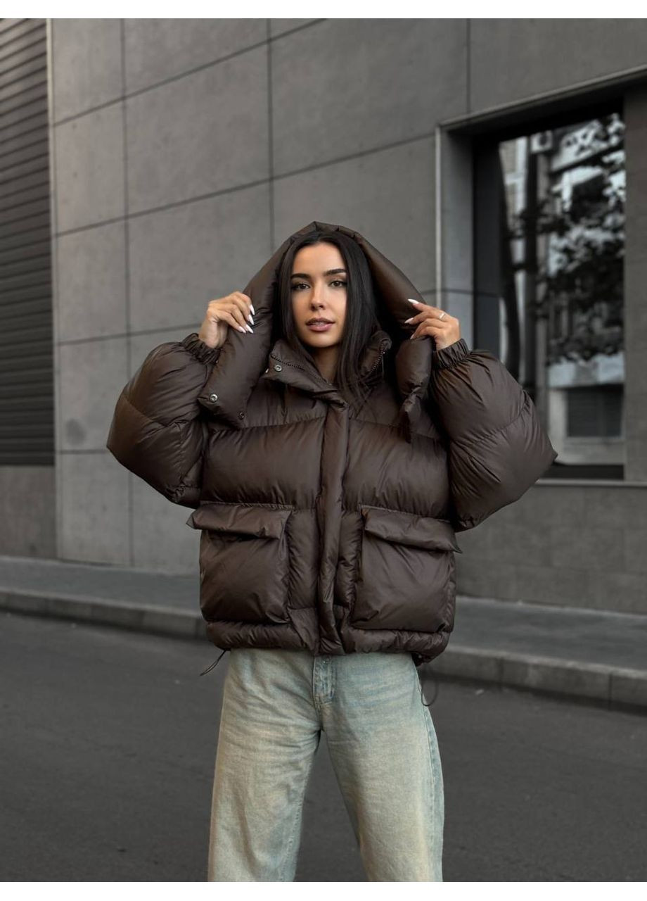 Коричневая зимняя куртка женская Гермес
