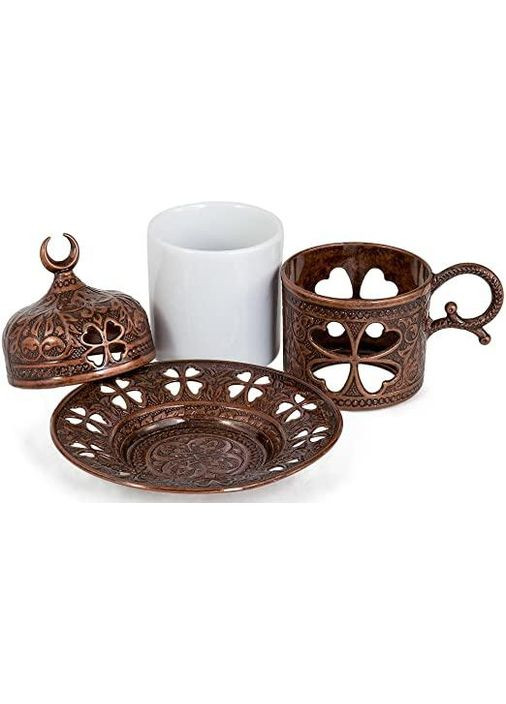 Набір для кави Бронзова квітка на 2 персони, мідна чашки 50 мл+ таця+цукерниця No Brand (347311766)