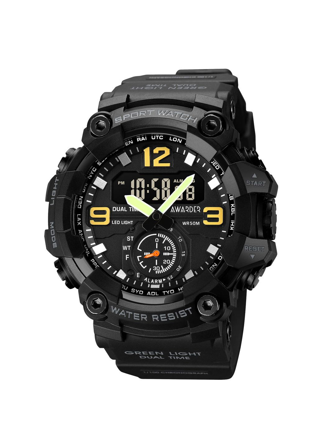 Наручний годинник 003 Black спортивний чоловічий кварцовий з будильником і секундоміром ProDobro (367267798)