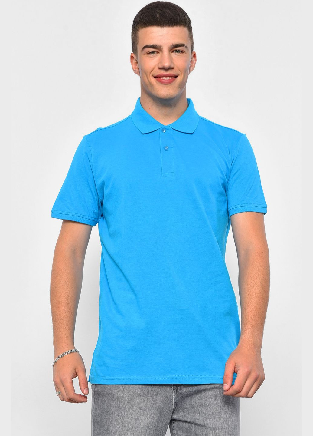 Бірюзова футболка поло чоловіча бірюзового кольору Let's Shop