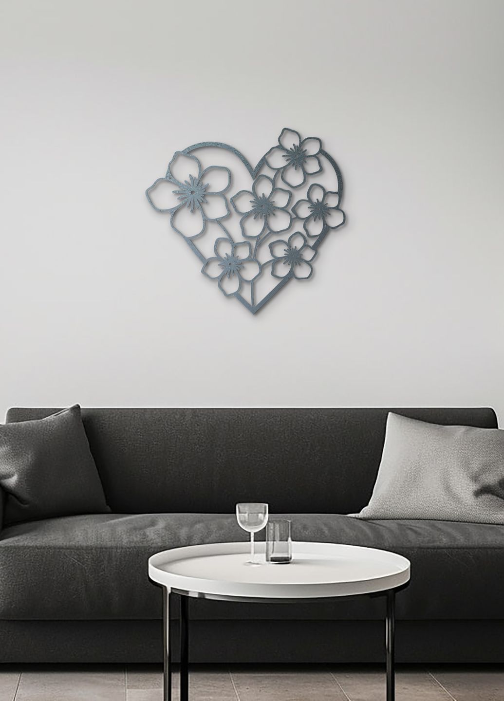 Интерьерная картина на стену, декор в комнату "Цветочное сердце", стиль минимализм 50х53 см Woodyard (292113190)
