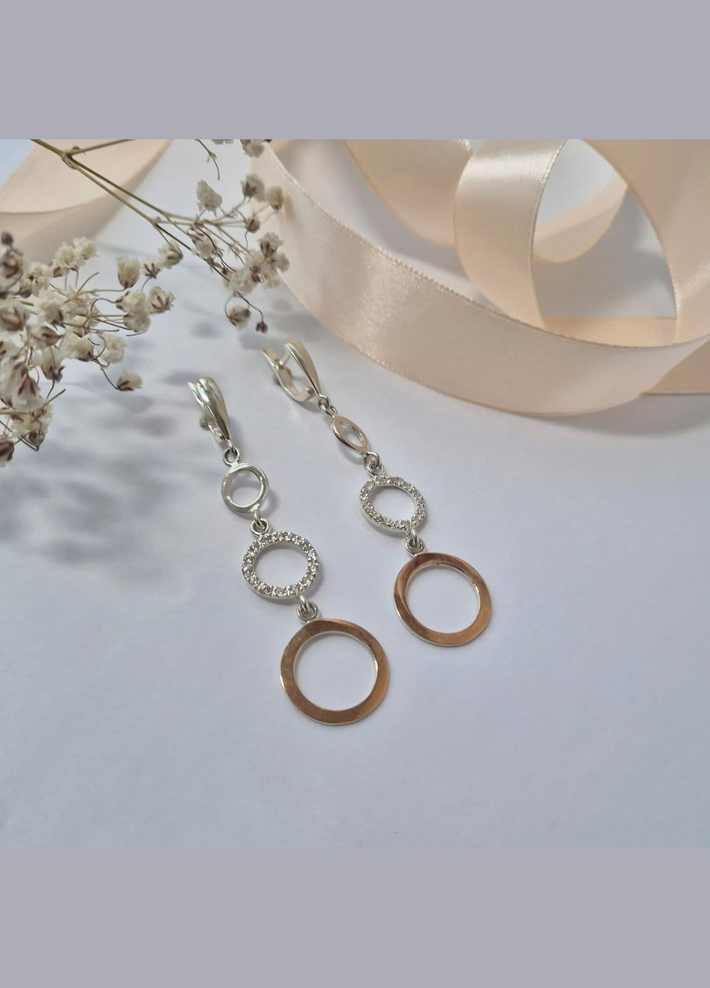 Срібні сережи з підвіскою Кола із золотою пластиною срібло 925 проби золото 375 21254ф 7.88г No Brand (317571736)