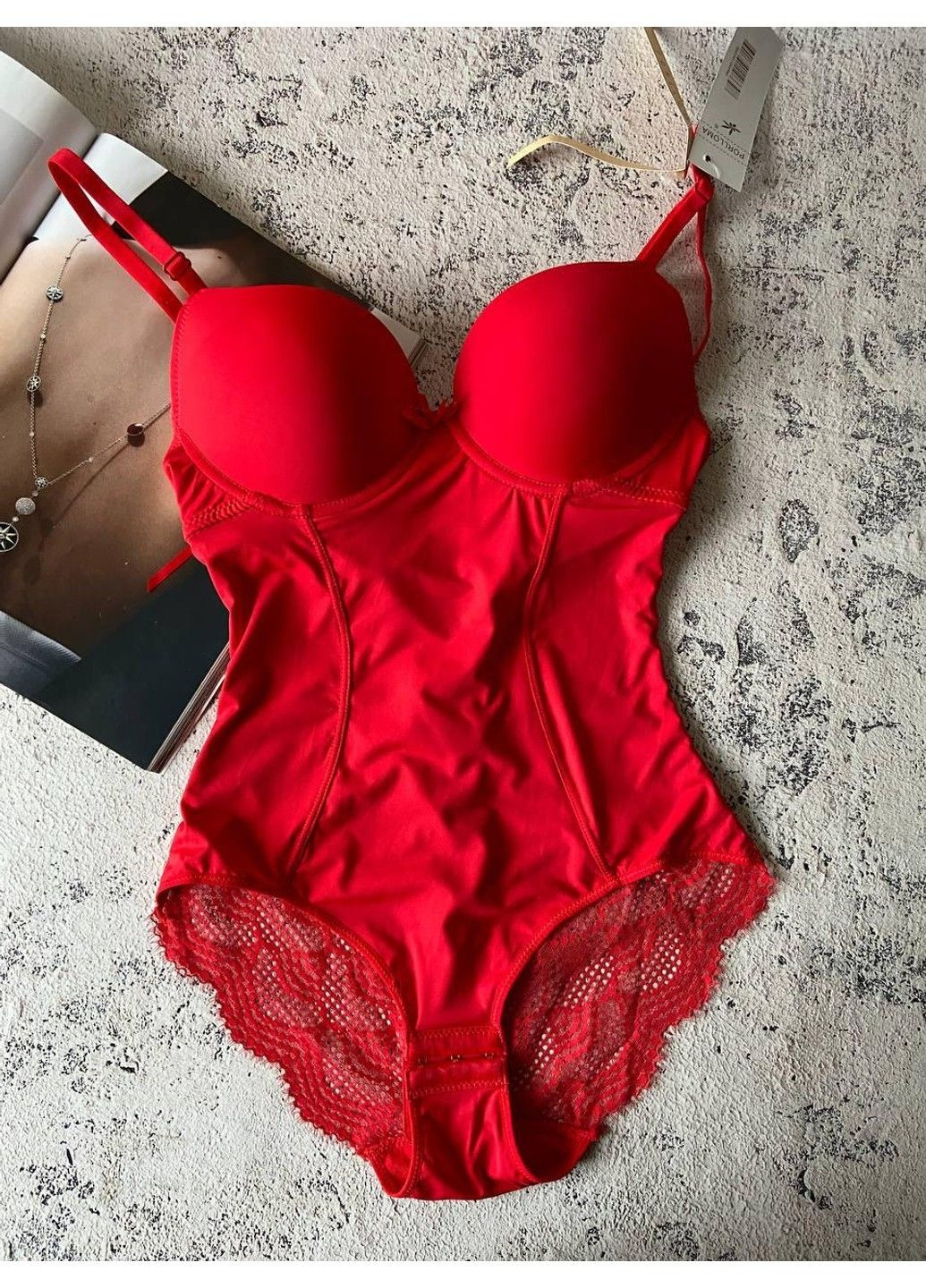 Красное боди нижнее белье женское на поролоне Porlloma (304999962)