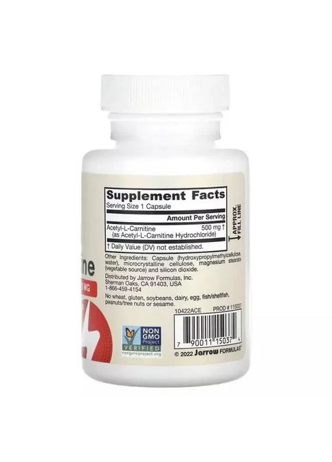 Ацетил L-карнитин 500 мг Acetyl L-Carnitine, 60 капсул Jarrow Formulas (364688872)
