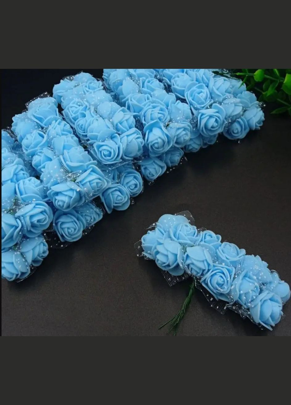 Букетик искусственных Роз из фоамирана, в фатине, 2 см, голубой, 12 шт No Brand (340486474)