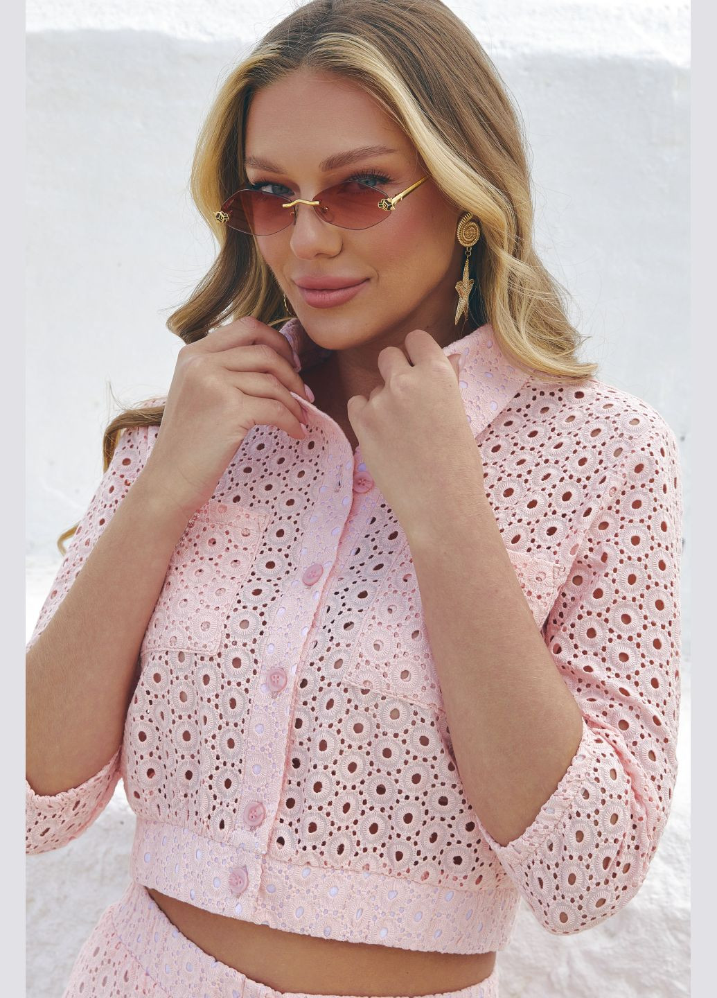 Костюм жіночий літній із прошви комплект спідниця та літній бомбер на гудзиках ST-Seventeen (333832830)