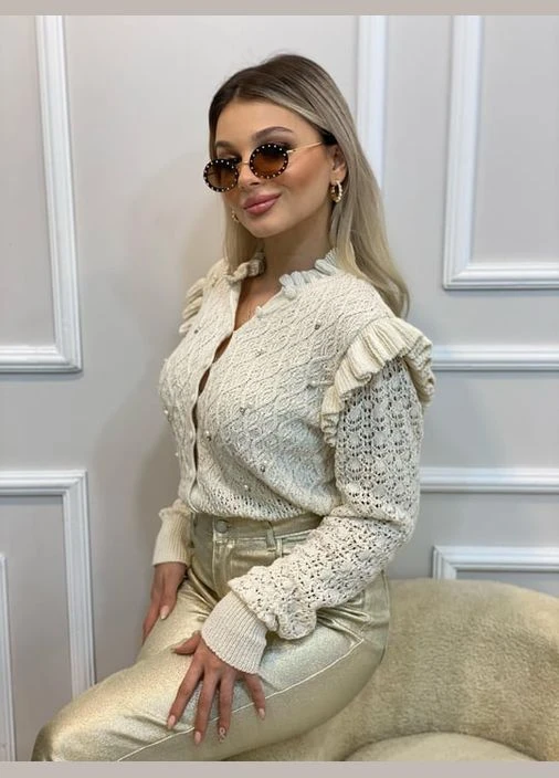 Шикарна ажурна кофта з рюшами та узорами молочна You Best (302817916)